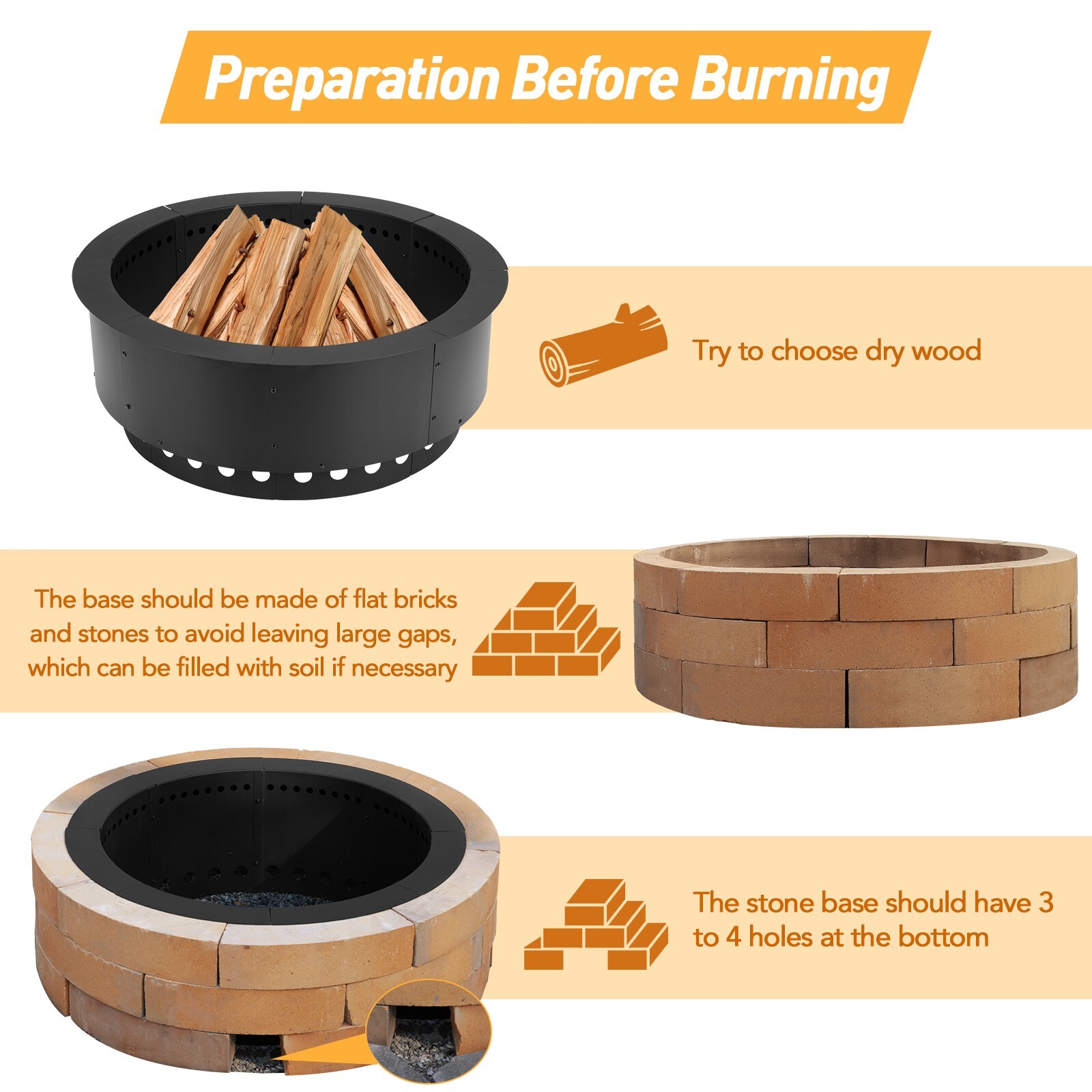 Aoodor 36'' Fire Pit Ring Round Smokeless Double Layer for Camping Wood Burning