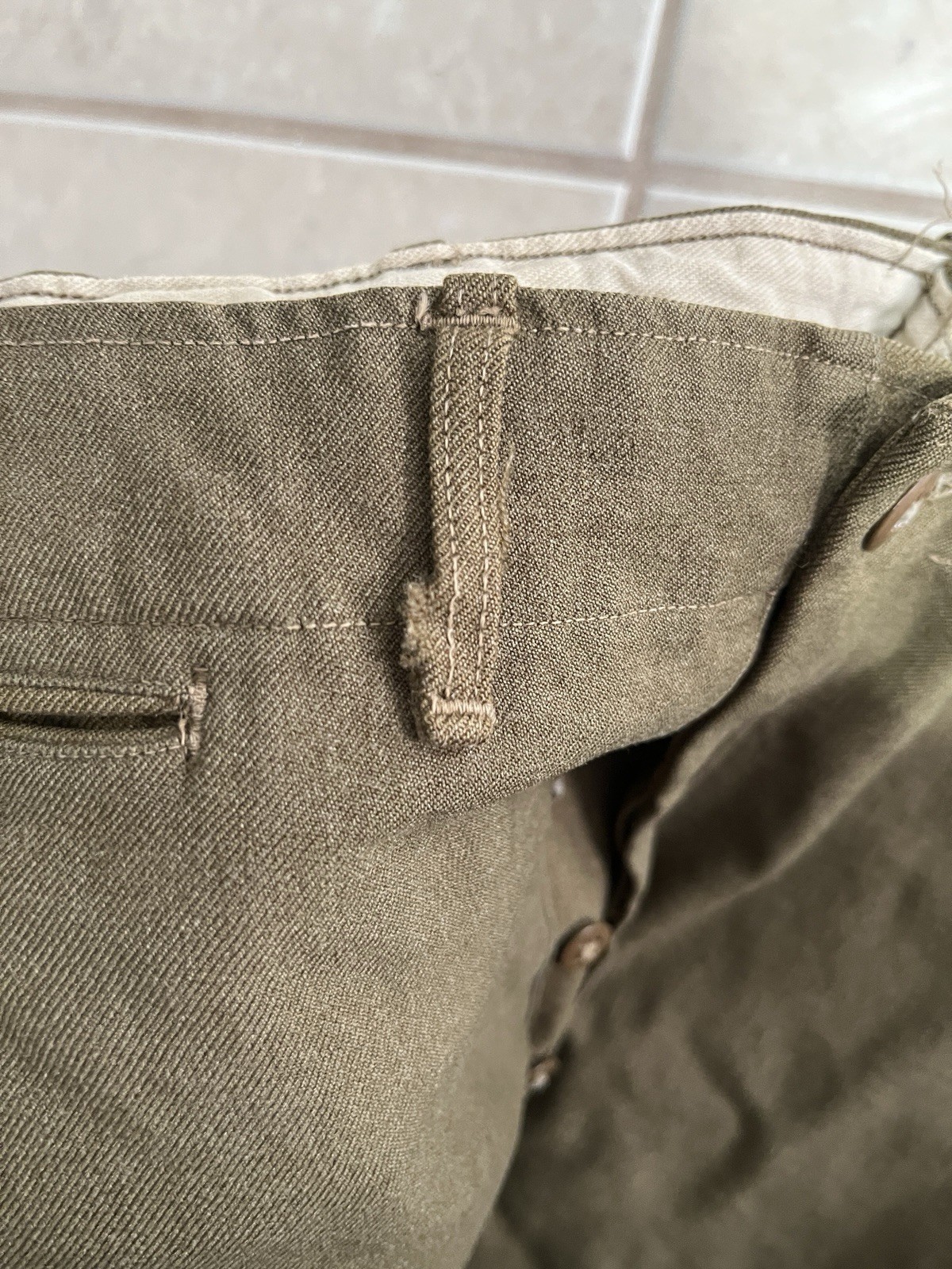 WWII WW2 US Army Light Shade Wool Field Trousers 1942 34x31 Gas Flap Mustard OD