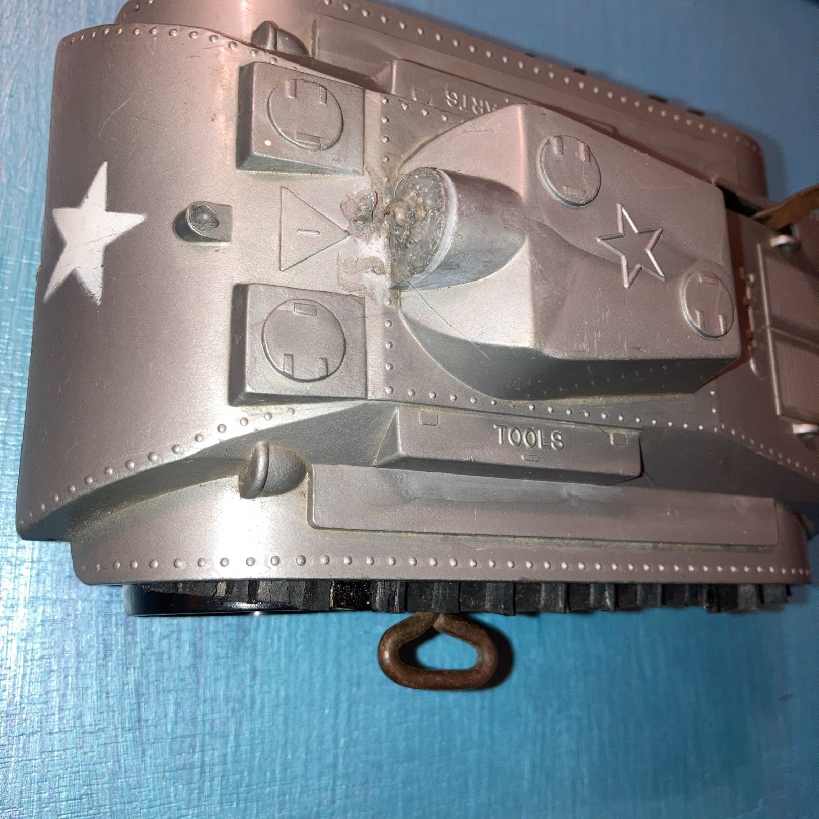 1950s marx Climbing fighting tank Tin Bottom Plastic Top Windup Works For Parts