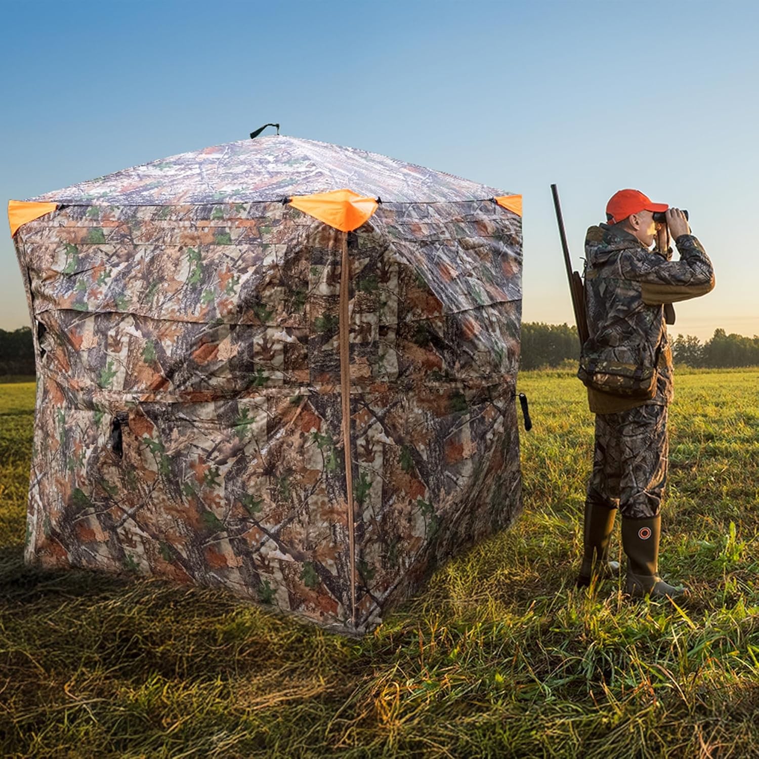 New Hunting Blind,360° See Through Ground Blind W/ Mat for 2-3 Person,Camouflage