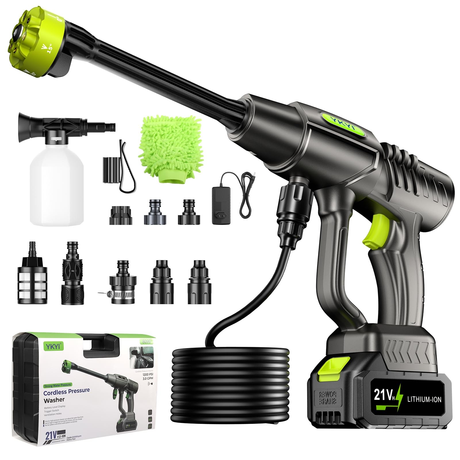 Pistola de Presión Agua 1200 PSI Cordless Car Washer with Hose