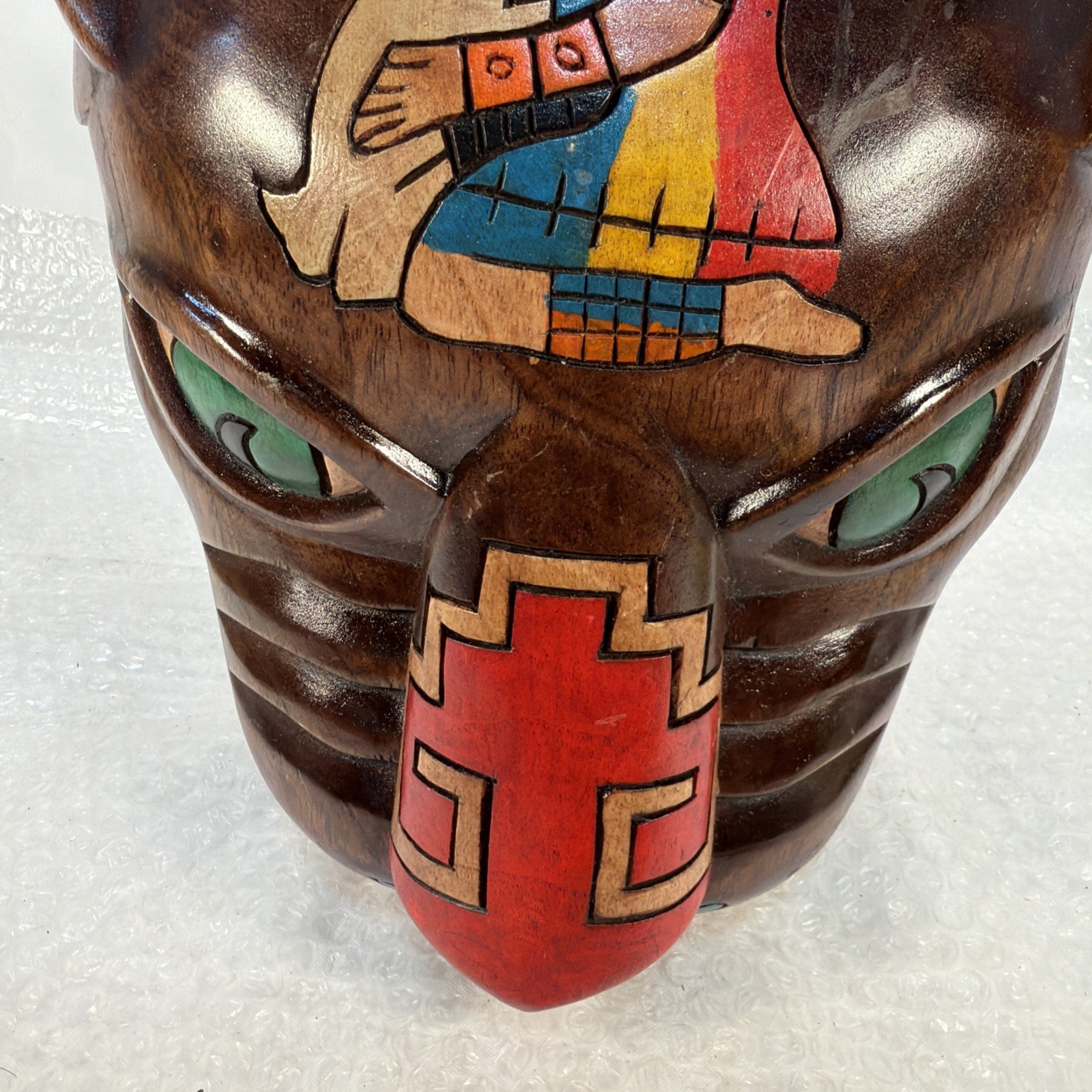 Vintage MCM Mayan Handcarved Wood Jaguar Panther Head Folk Art Rare