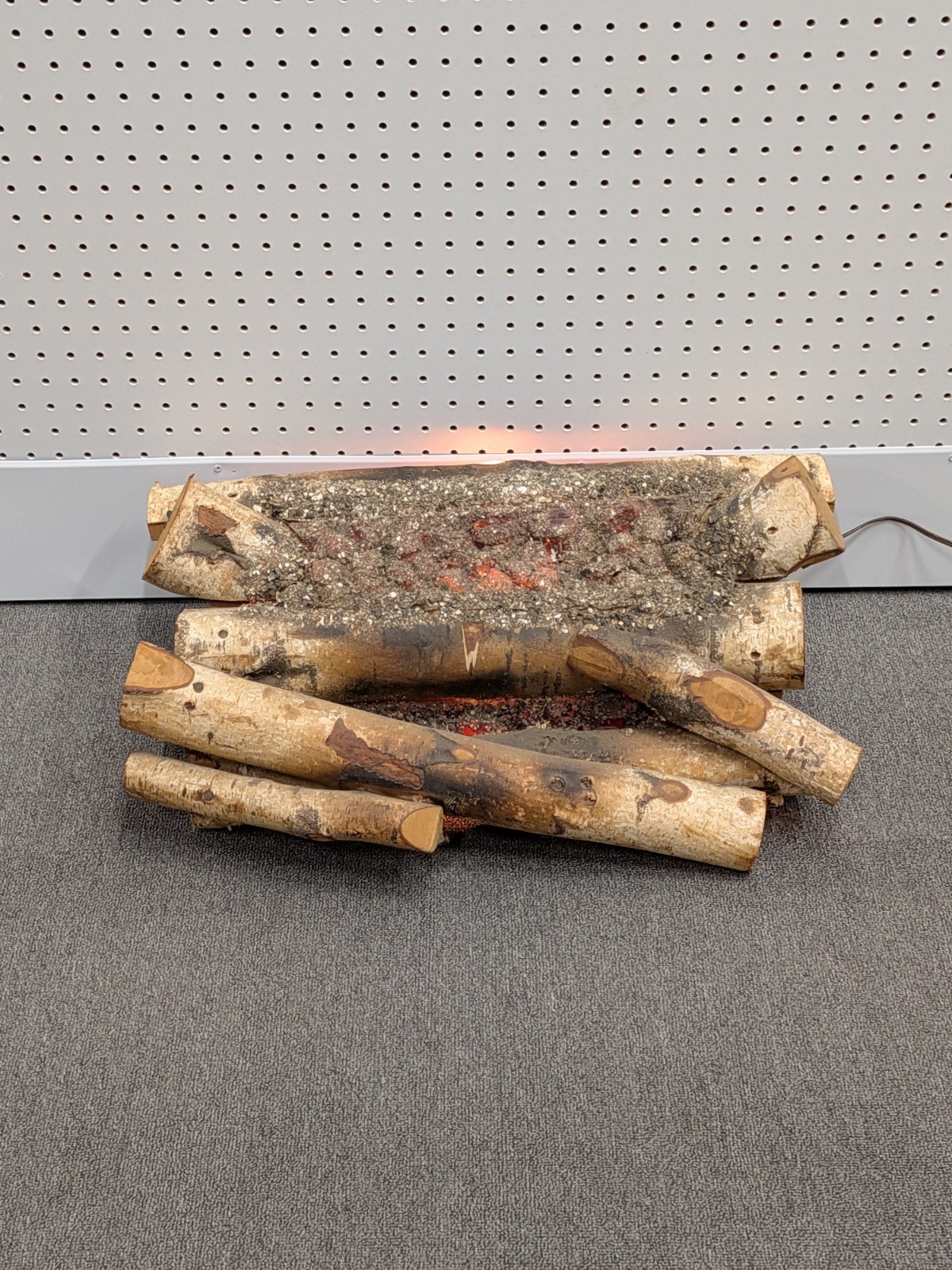 VTG 60's Light Up Fireplace Birch Wood Logs Faux Fire Electric Burning Logs Xmas