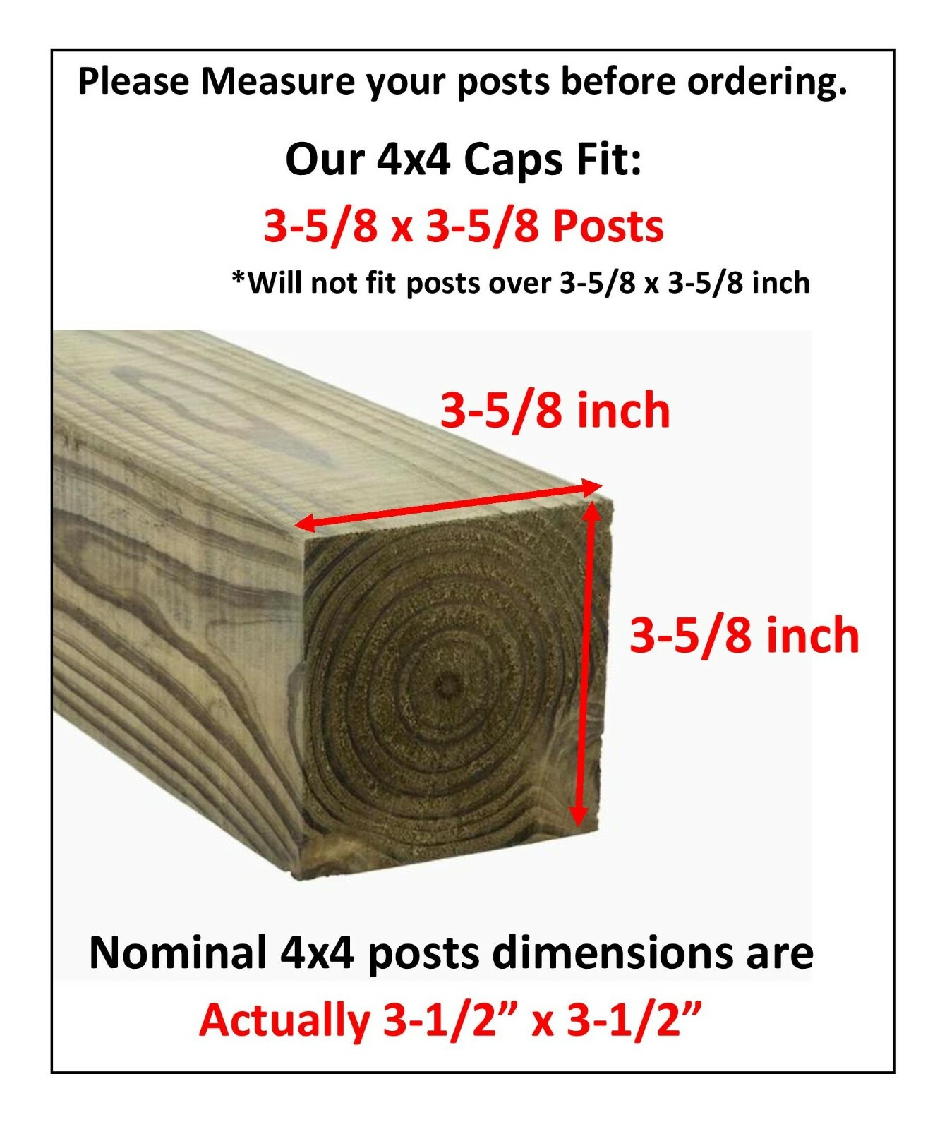 Plastic Fence Post WHITE Caps 4X4 (3 5/8") Pressure Treated Wood FREE SHIPPING