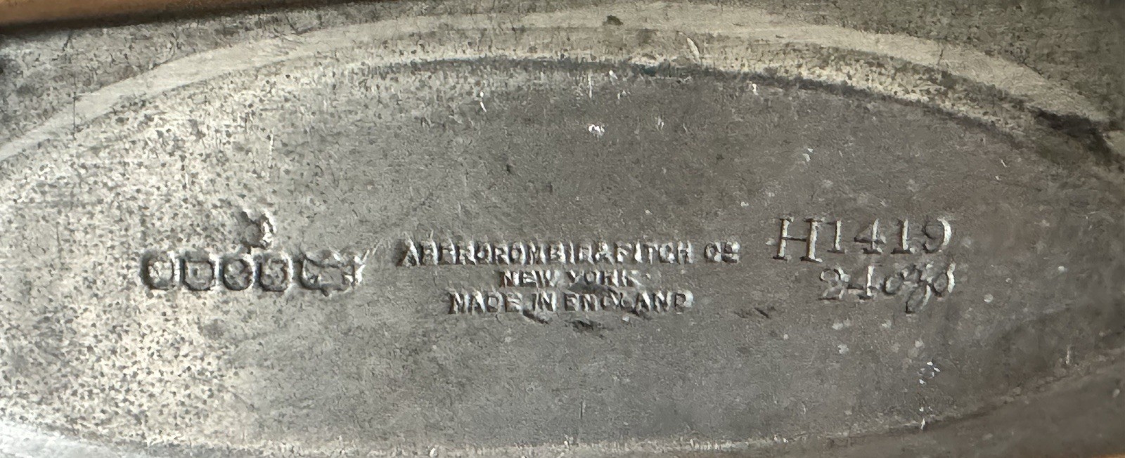 ANTIQUE PEWTER ABERCROMBIE & FITCH 24 OUNCE FLASK|CANTEEN WITH CHAIN