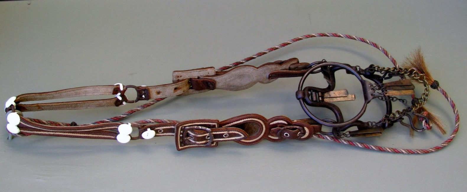 UNIQUE ANTIQUE COMPLETE CHILDS EMBROIDERED PONY HEADSTAL RING BIT REIN SET 1900