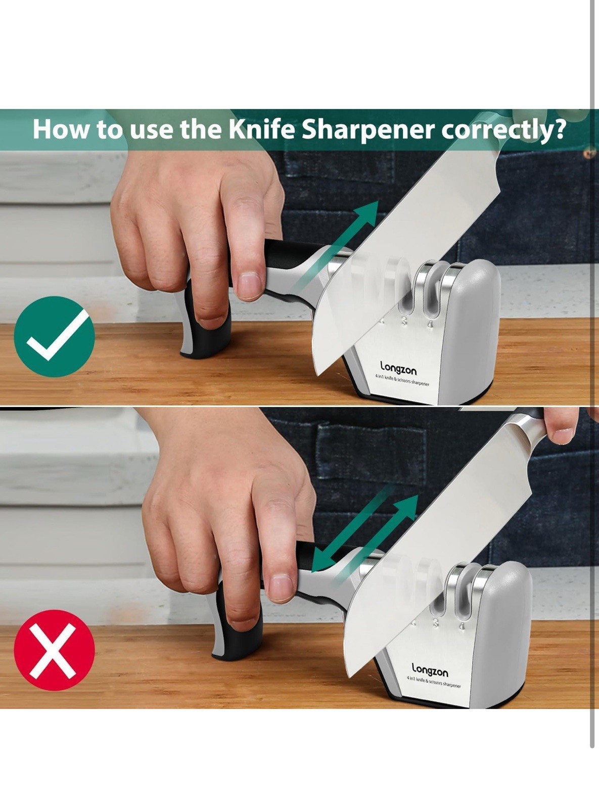 Longzon 4-in-1 Knife Sharpener [4 Stage] with a Pair of Cut-