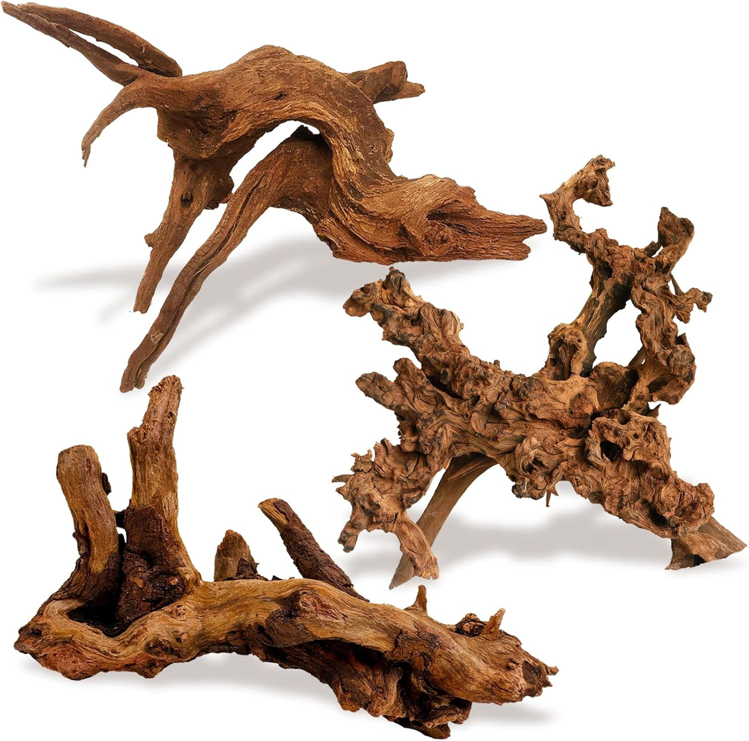Kathson Natural Driftwood for Aquarium Decor, 3-Piece 9''-15'' Large Driftwood f