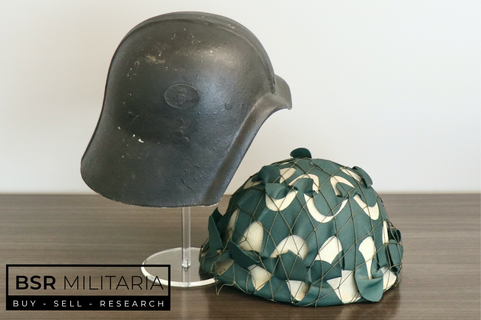 German WW2 Helmet Display Stand - Acrylic Combat Museum Headgear Presentation