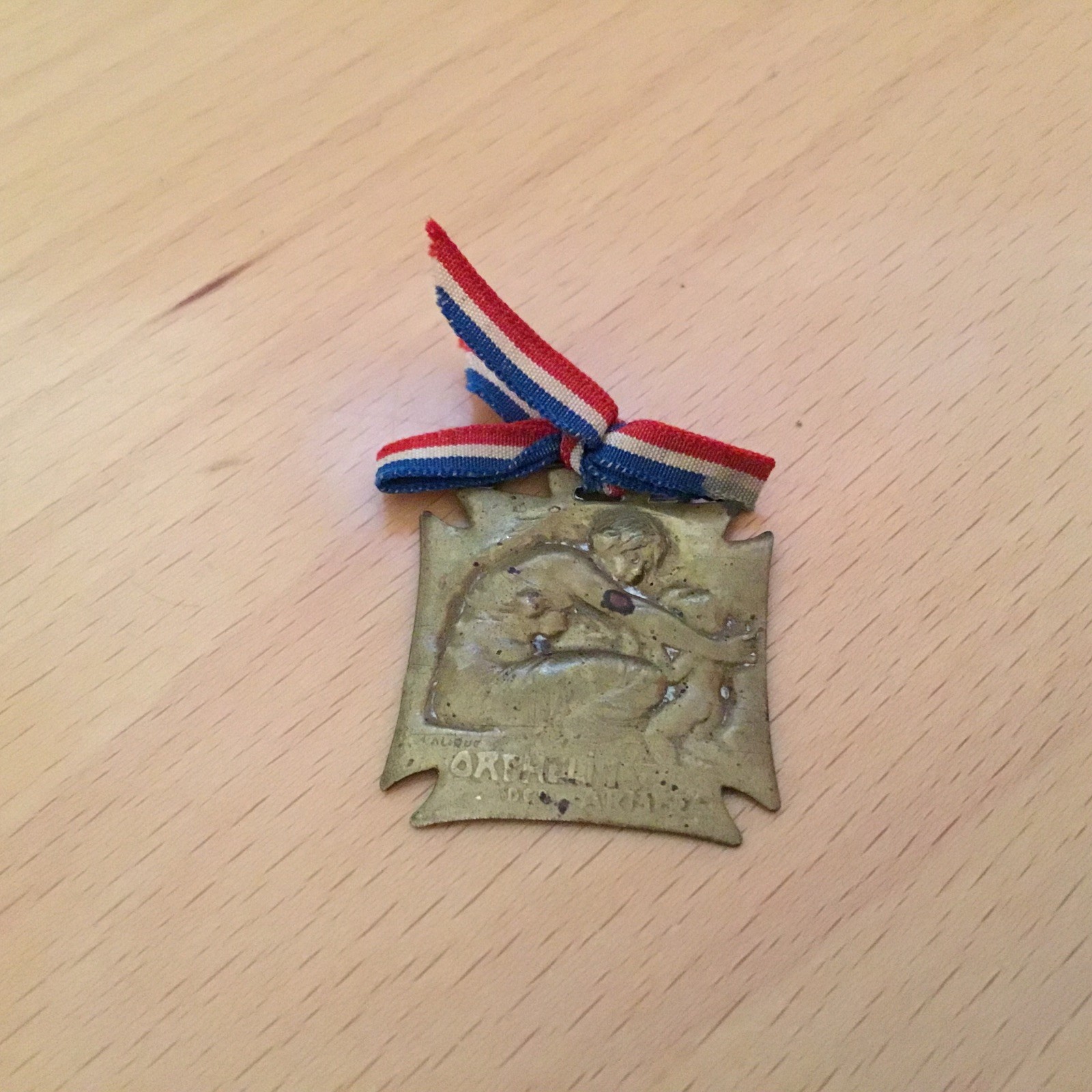 NICE ANTIQUE RENE LALIQUE WWI (1913-1916) CHARITY MEDAL "ORPHANS OF THE NAVY"