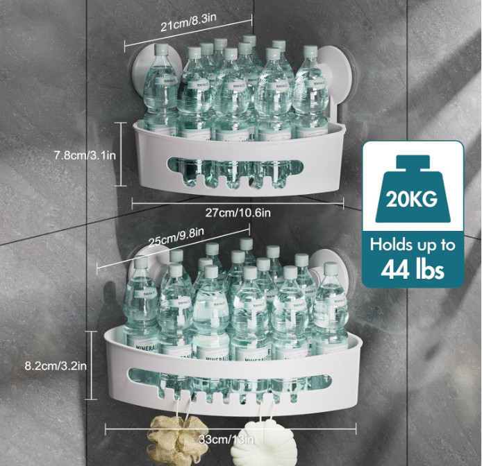 2 Pack Suction Cup Adhesive Shelves, NO-drilling Heavy Duty Storage Racks