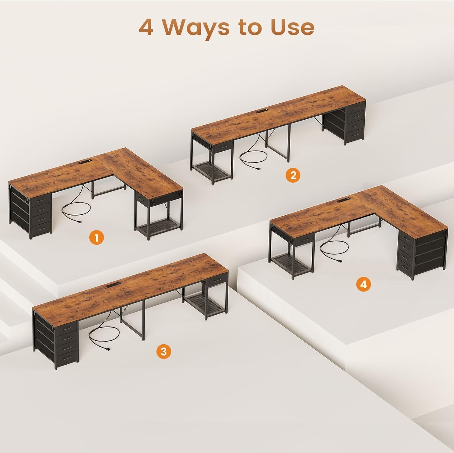 L Shaped Computer Desk with 5 Drawers Modern Reversible 78.7" Long 2 Person Desk