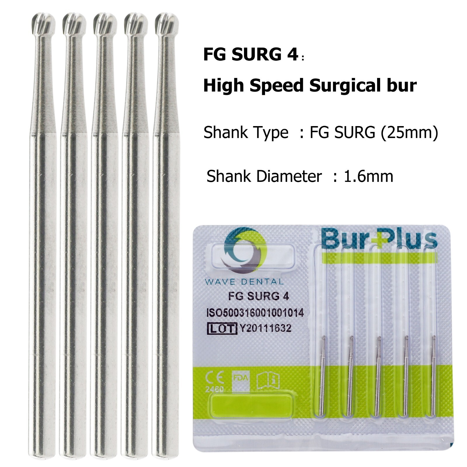 Wave Dental Surgical Burs 25mm Carbide Bur Friction Grip FG Round For High Speed