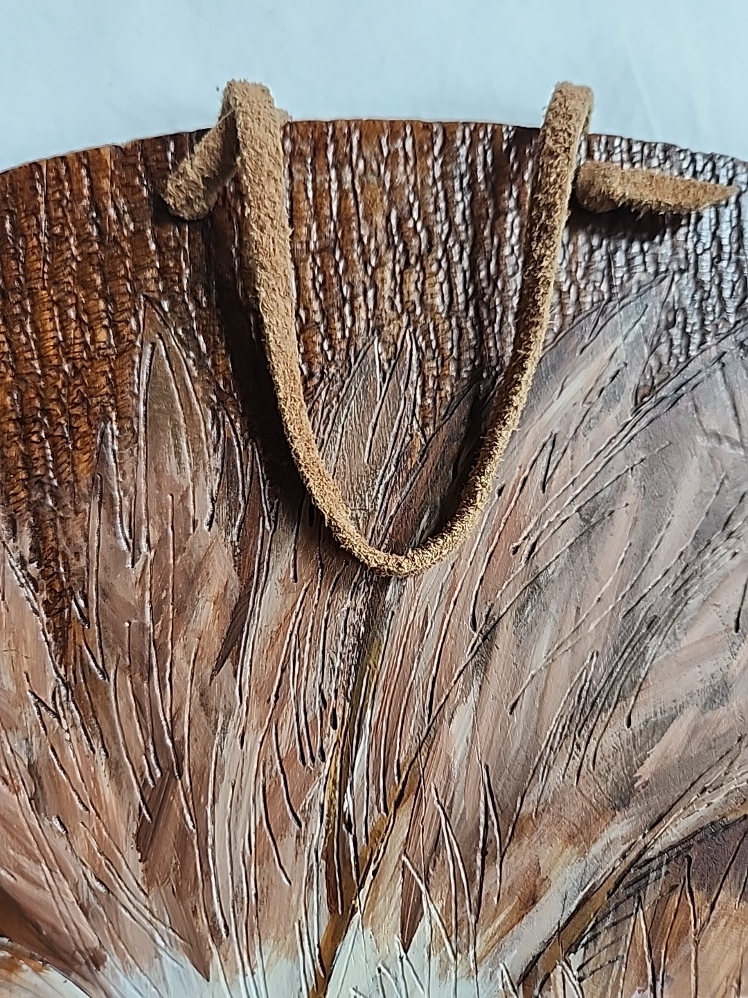 NATIVE AMERICAN INDIAN PLAQUE Pyrography 19.75" Antique Round Wall Art