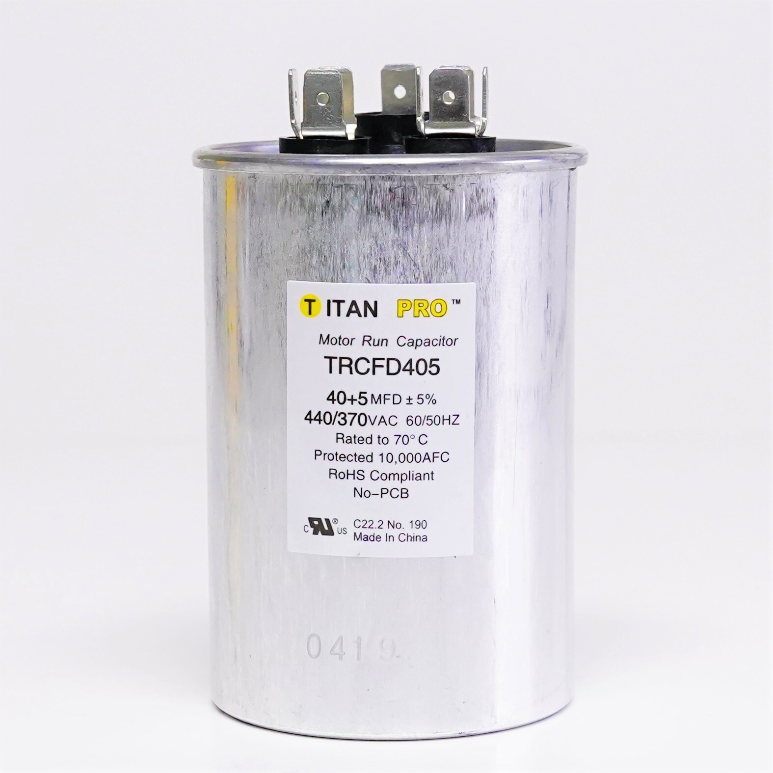 TitanPro TRCFD405 HVAC Round Dual Motor Run Capacitor. 40/5 MFD/UF 440/370 Volts