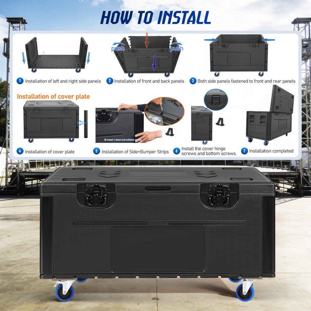 44"x22"x25" Cable Trunk Road Case with Wheels Professional Stackable Road Case