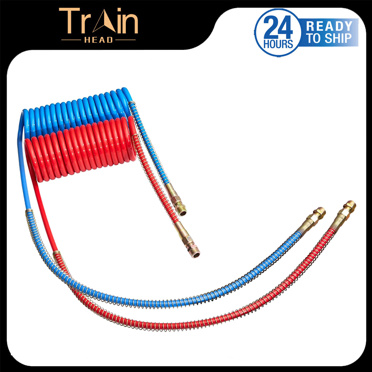 15FT Blue&Red Air Brake Coiled Hose Kit Semi Truck Tractor Trailer Air Line Coil