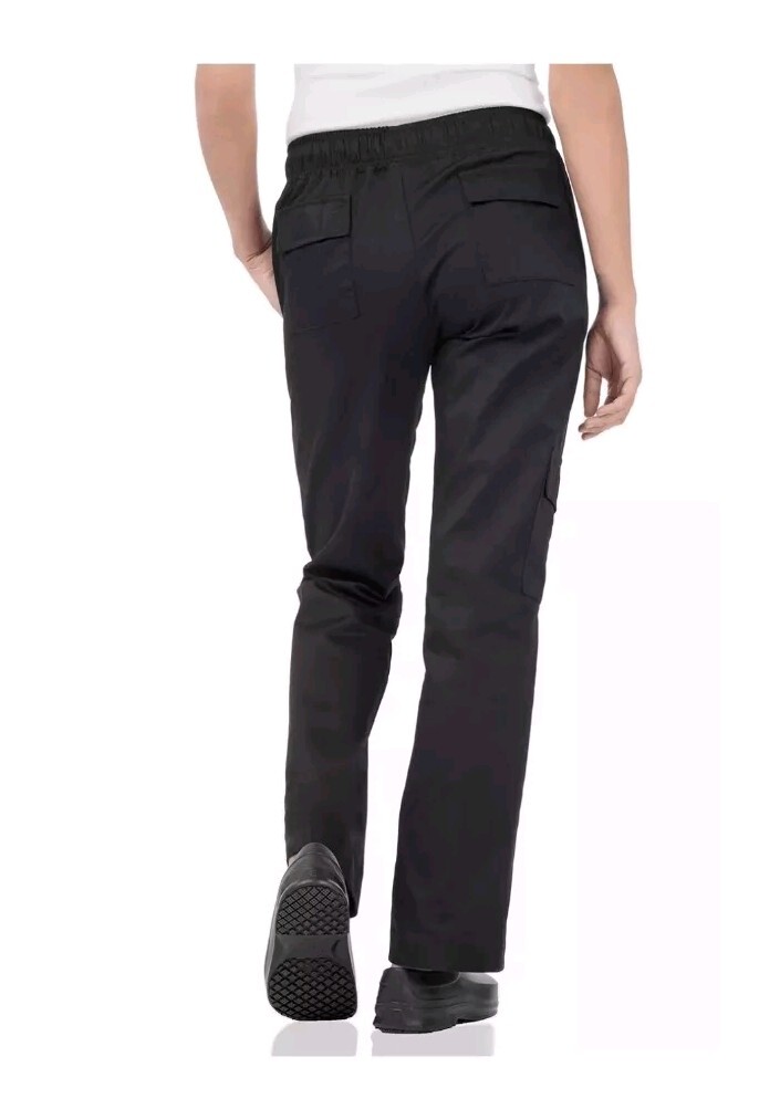 Chef Works Womens L Cargo Chef Pants Black Straight Leg Pull On CP-WO-BLK-L NWT