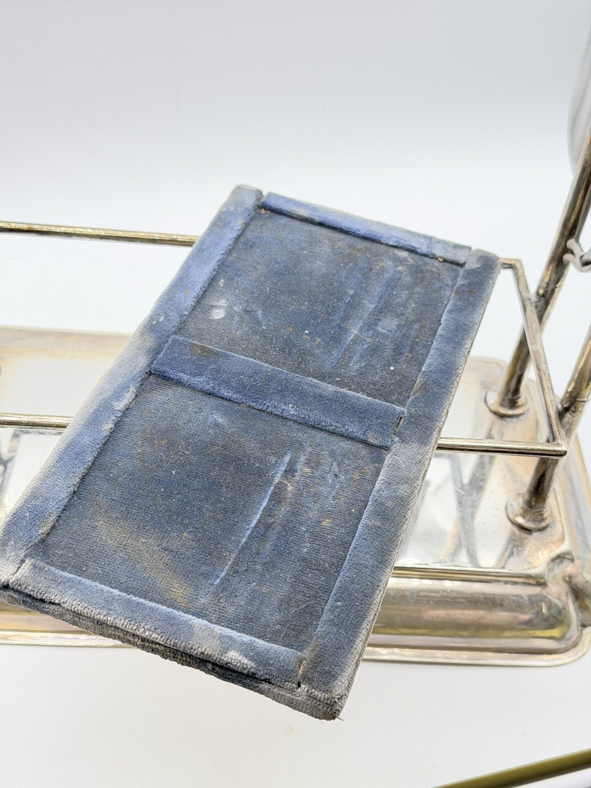 Vintage Silverplate Two-Bottle Liquor Caddy with Handle & Blue Velvet Insert