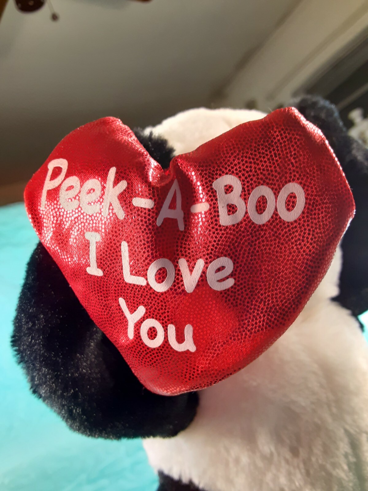 PANDA BEAR Peek A Boo I Love you Battery Operated Plush Arms & Ballown Move