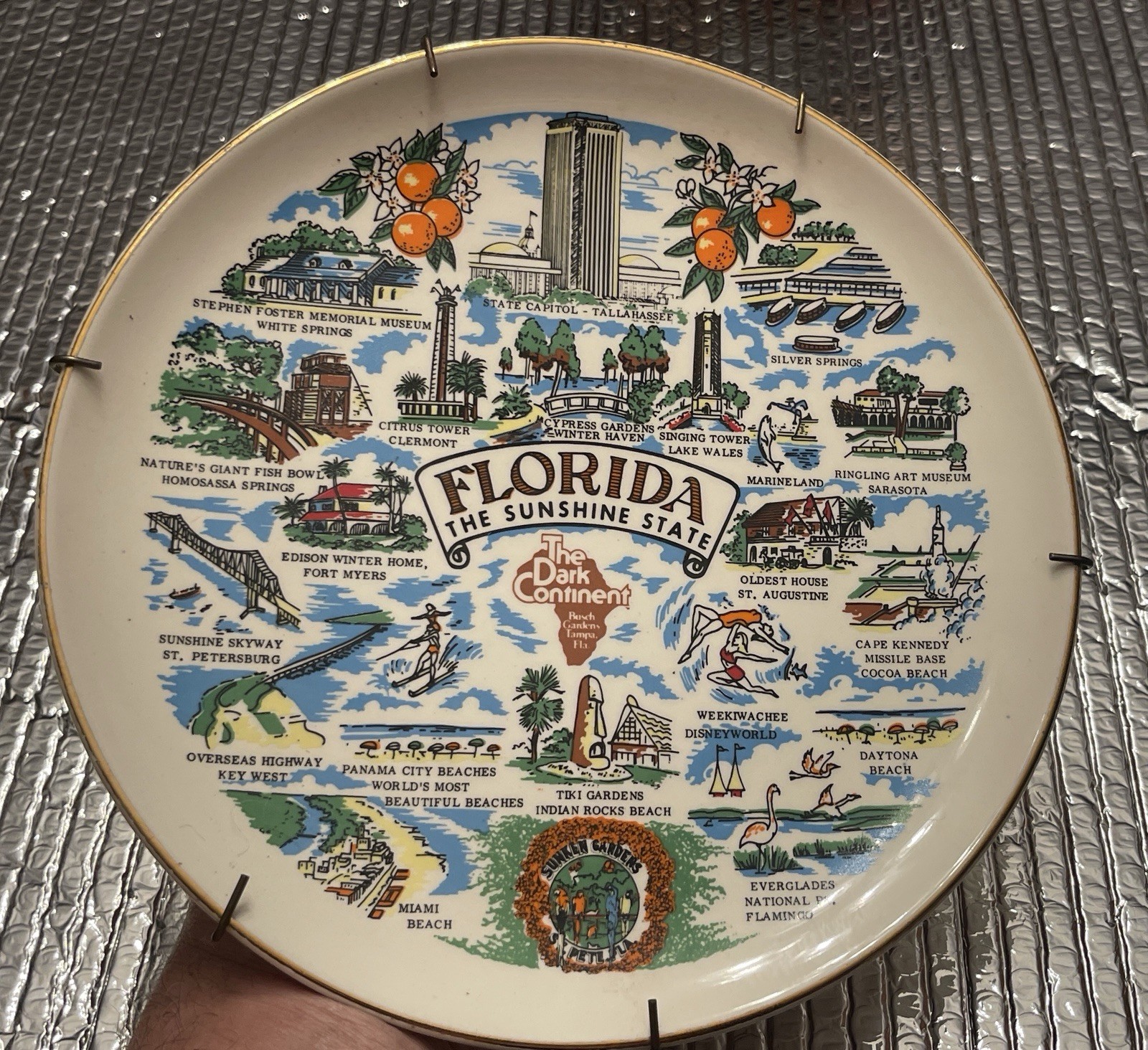Vintage Florida Sunshine State Souvenir Plate 9" Wall Decor Mid-Century Travel