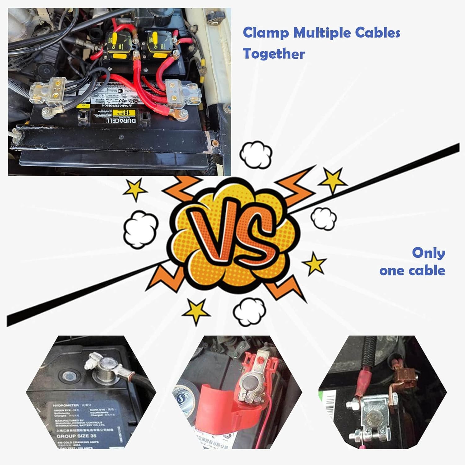 2X Car Battery Terminal Clamp Post 0/4/8/10 GA AWG Gauge Positive Negative Port