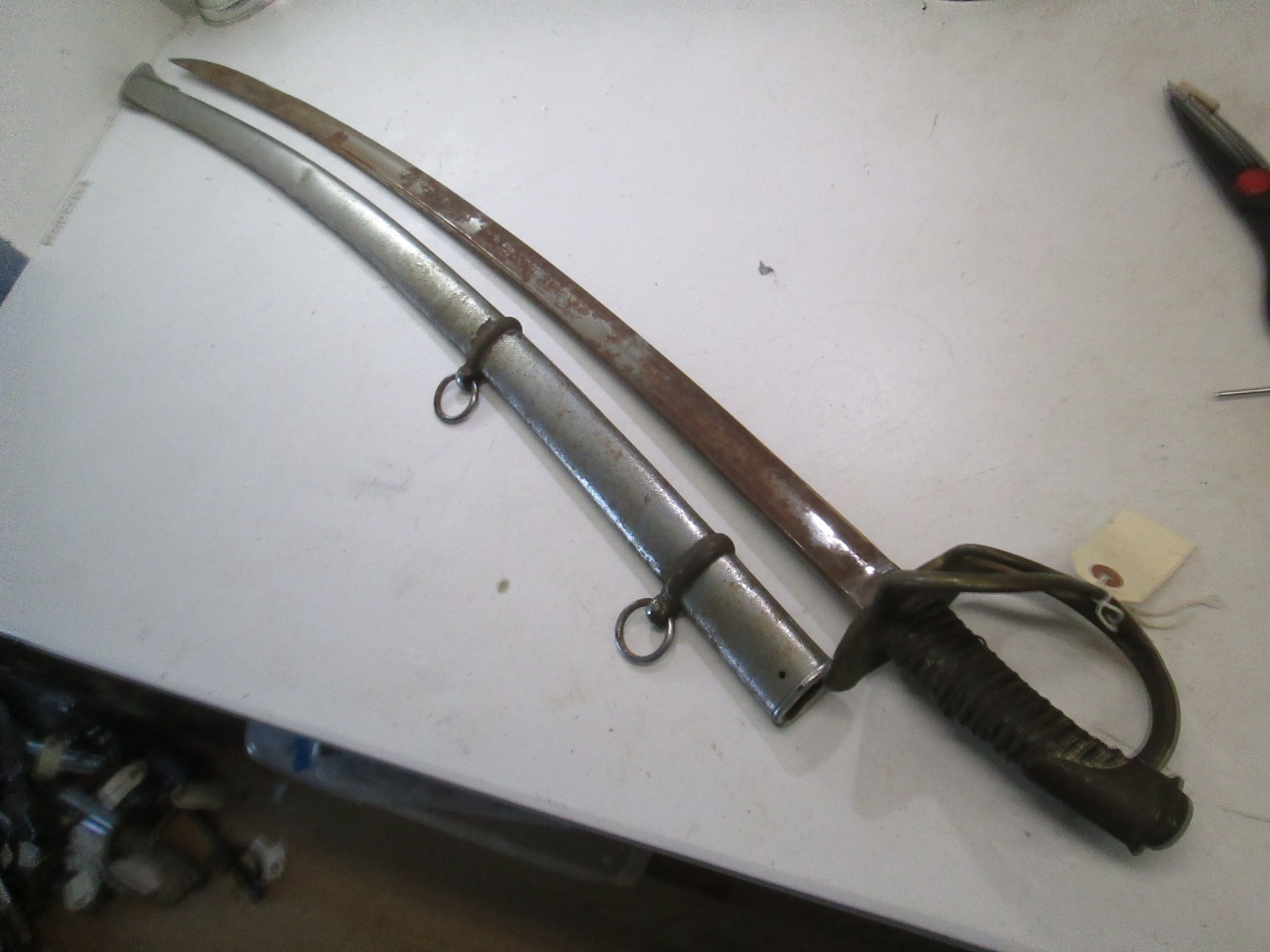 US CIVIL WAR CAVALRY SWORD CONFEDERATE? & SCABBARD GERMAN IMPORT MARKED R &C 124