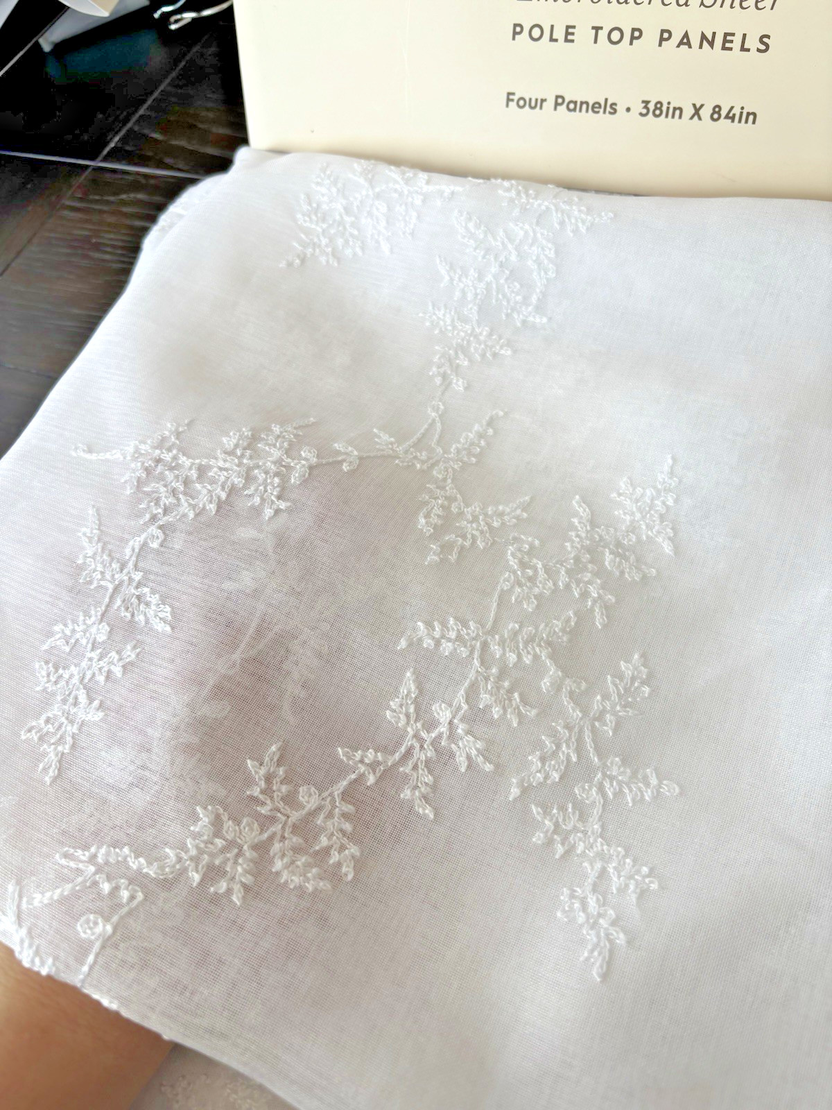 Laura Ashley Window Curtains 4 FOUR Panels 38 x 84 White Sheer Embroidered