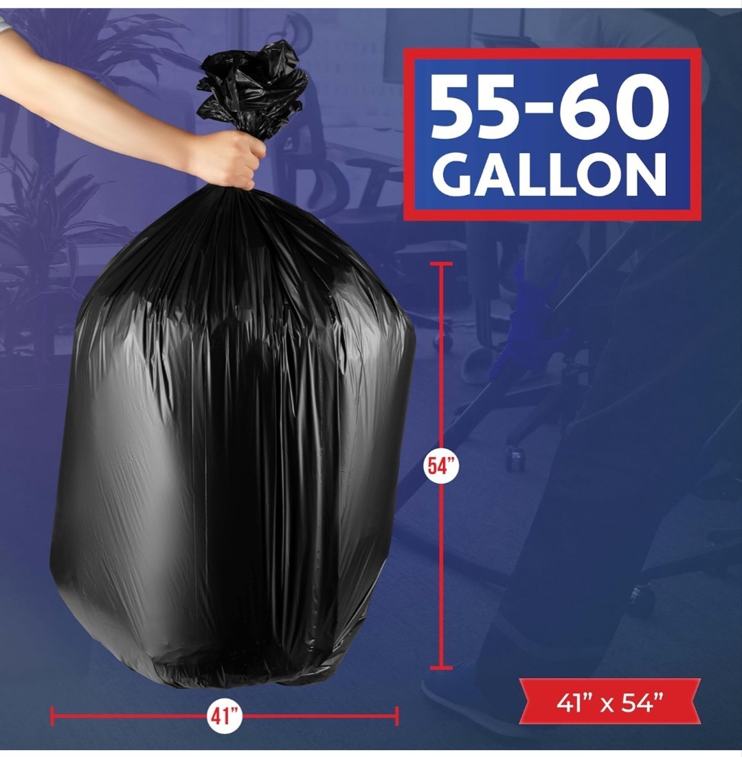 55-60 Gallon Trash Bags Heavy Duty - Bulk 150 Pack Large Garbage Bags