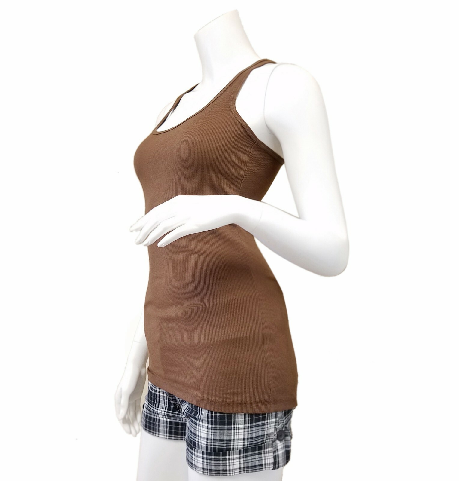 (Ambiance) Ribbed Racer Back Tank Top Long Basic Muscle Shirt Junior & Plus Size