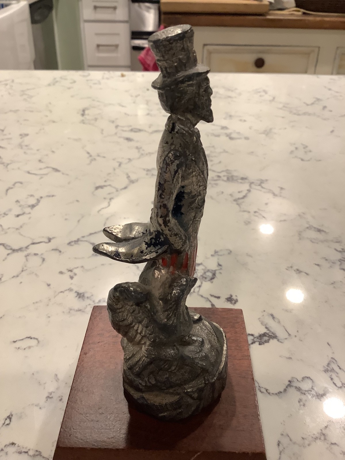 Vintage 1930s Hood Ornament Featuring Uncle Sam with Eagle by his Feet