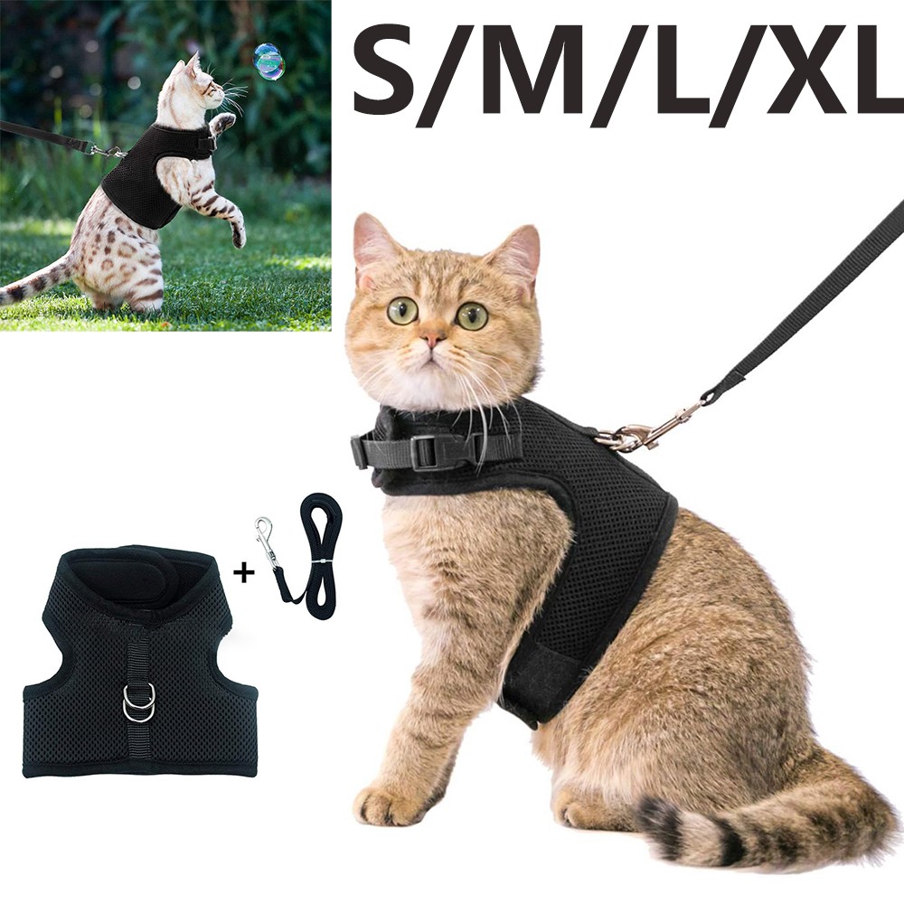 Escape Proof Pet Cat Harness with Leash Adjustable Soft Mesh Reflective S M L XL
