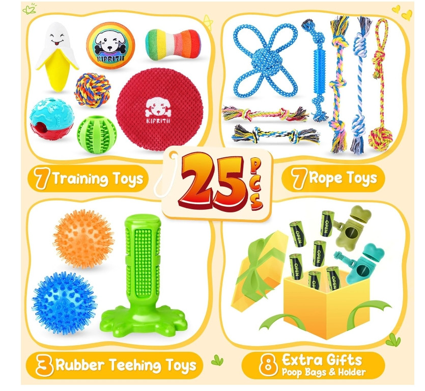 25 Pack Various Puppy Dog Toys for Teething, Entertainment & Interaction, Puppy