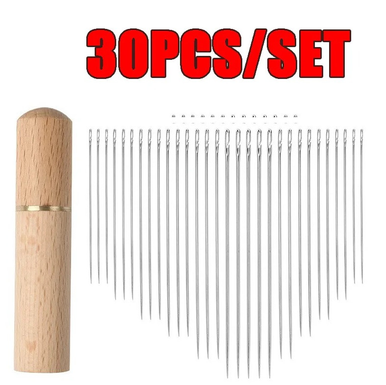 30pcs Self Threading Sewing Needles Stainless Steel Blind Stitch Set - NEW