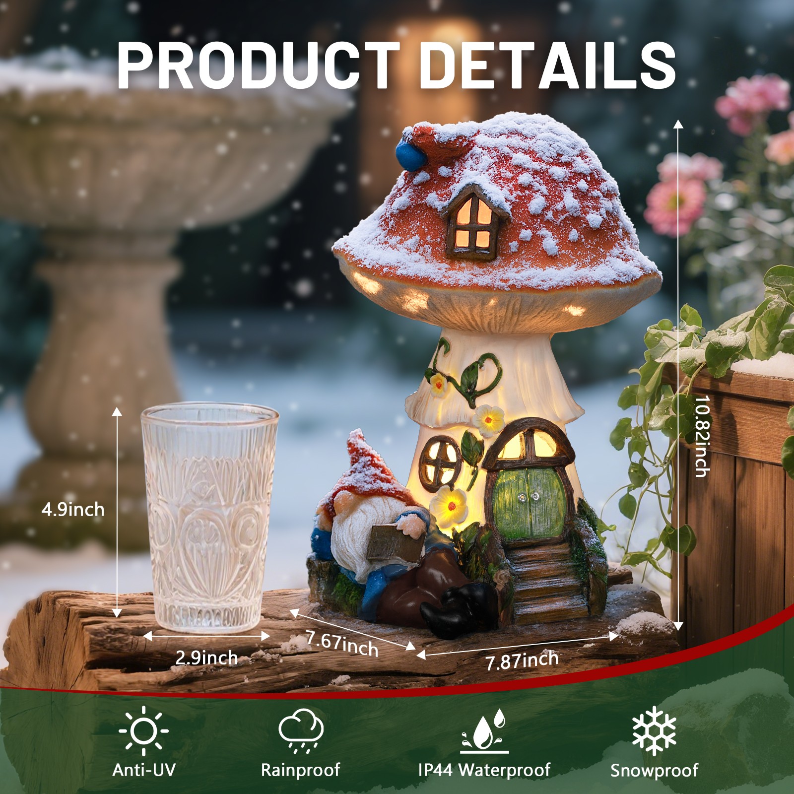 Fairyland Solar-Powered Mushroom Gnome with LED Lights – Festival Gift Set