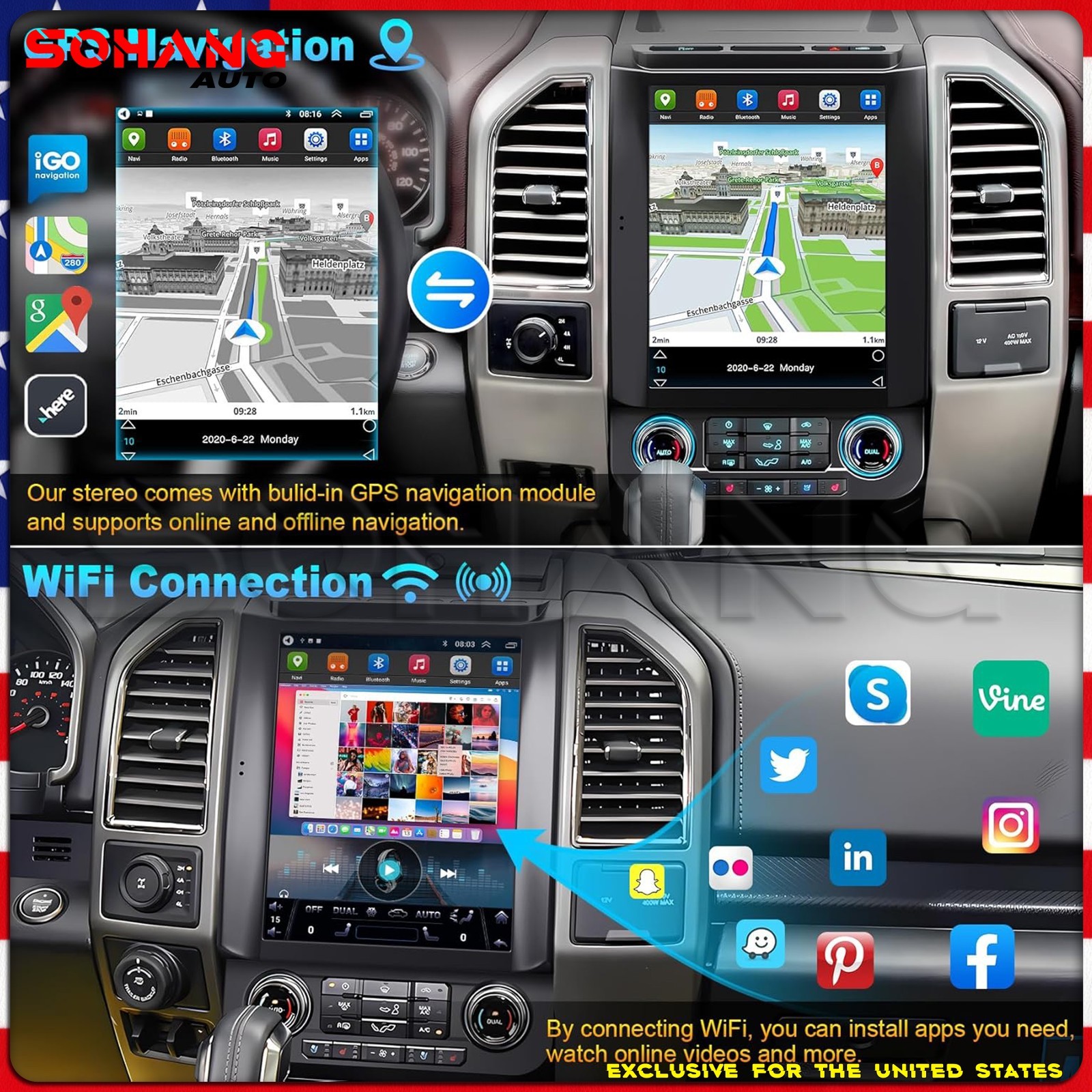 SoHang | 12.1" for Ford F150 F250 F350 Car Radio 2015-2021 Tesla Style Carplay