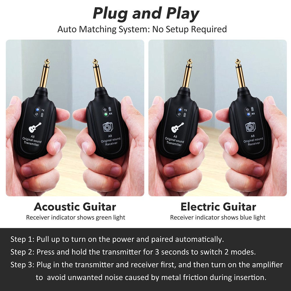 Wireless Guitar System Transmitter Receiver fit Guitar Bass Violin Digital 100ft