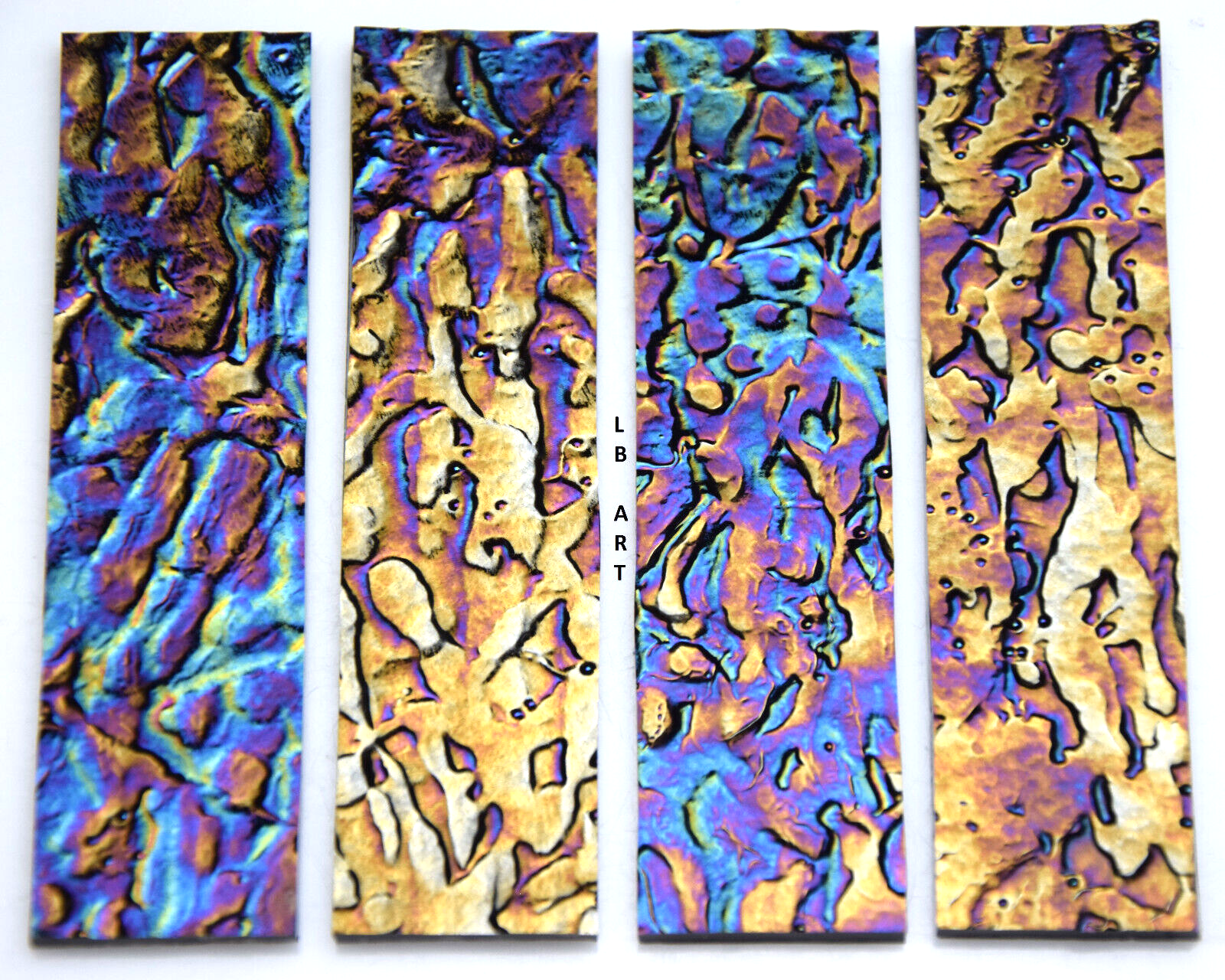 4 PIECES 1" x 4" BLACK IRIDIZED TEXTURED GRANITE BULLSEYE 3mm THICK GLASS 90 COE