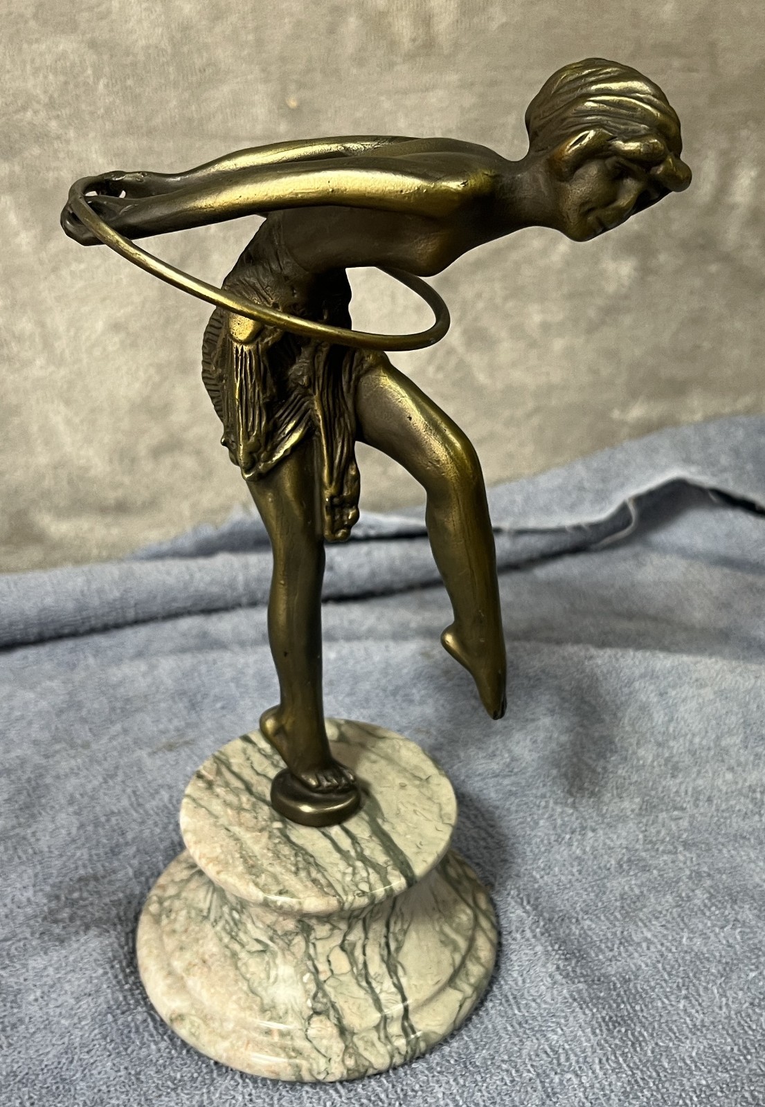 Art Deco Bronze Sculpture Statue Figurine - Hoop Girl Dancer - Marble Base
