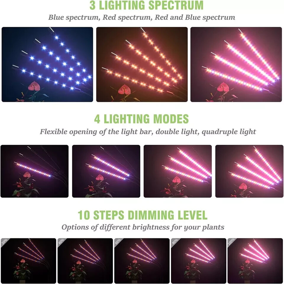 4 Heads LED Grow Light Plant Growing Lamp Light for Indoor Plants Full Spectrum
