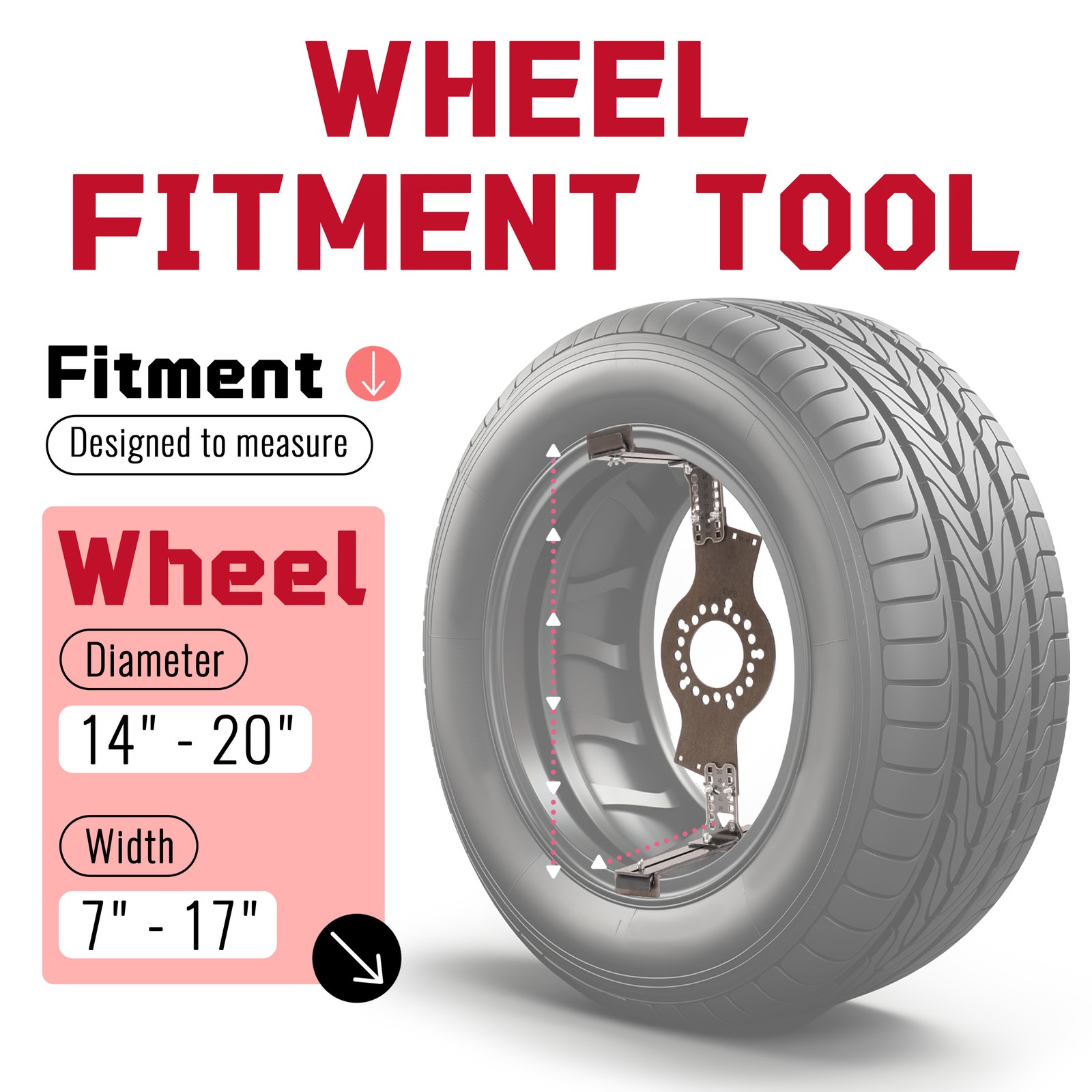 5-Lug Bolt Pattern Wheel Fitment Simulator Tool Tire/Rim Size Measuring Mockup