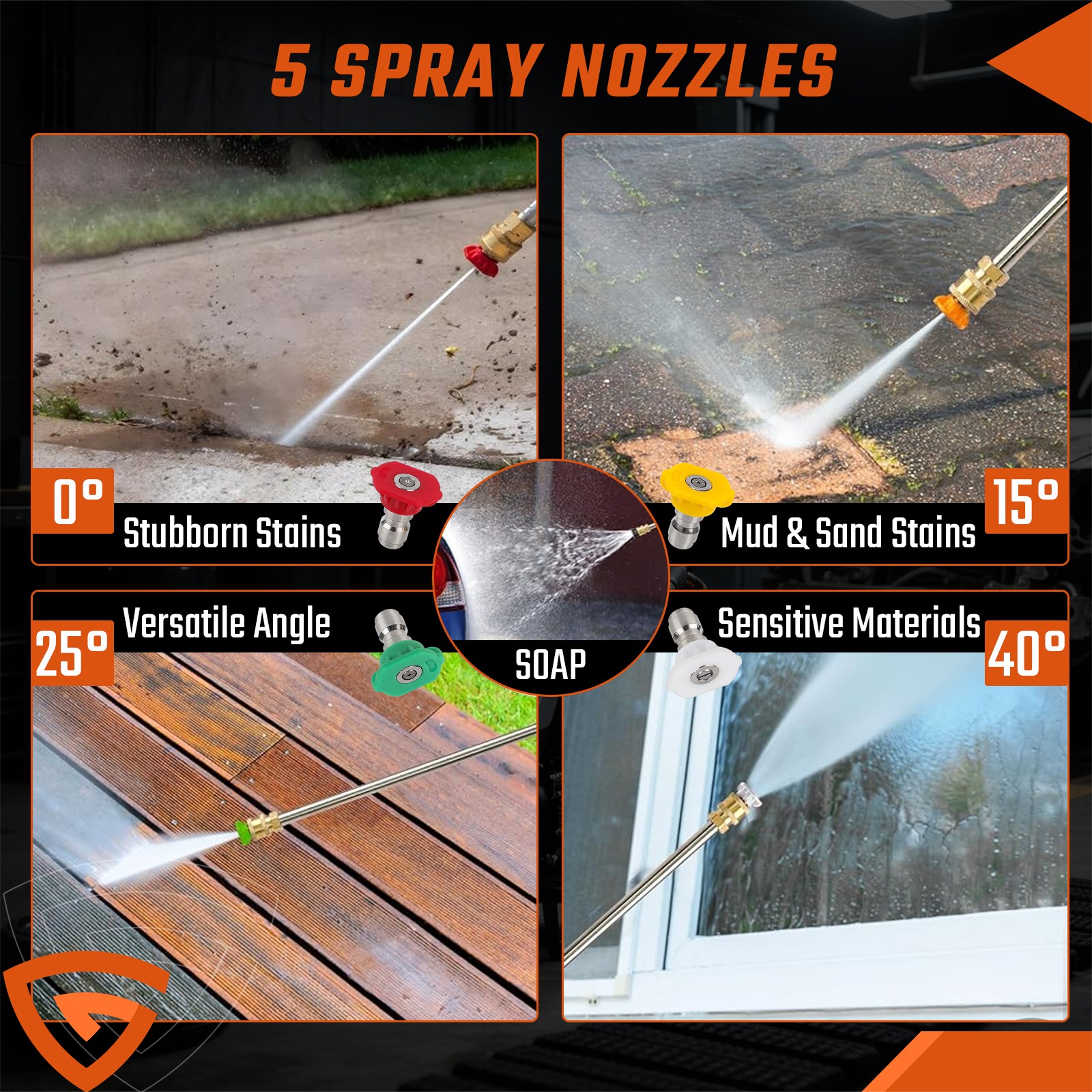 3950 PSI Gas Pressure Washer 5 Nozzles Gas Powered Washer 7HP 2.6 GPM 212cc