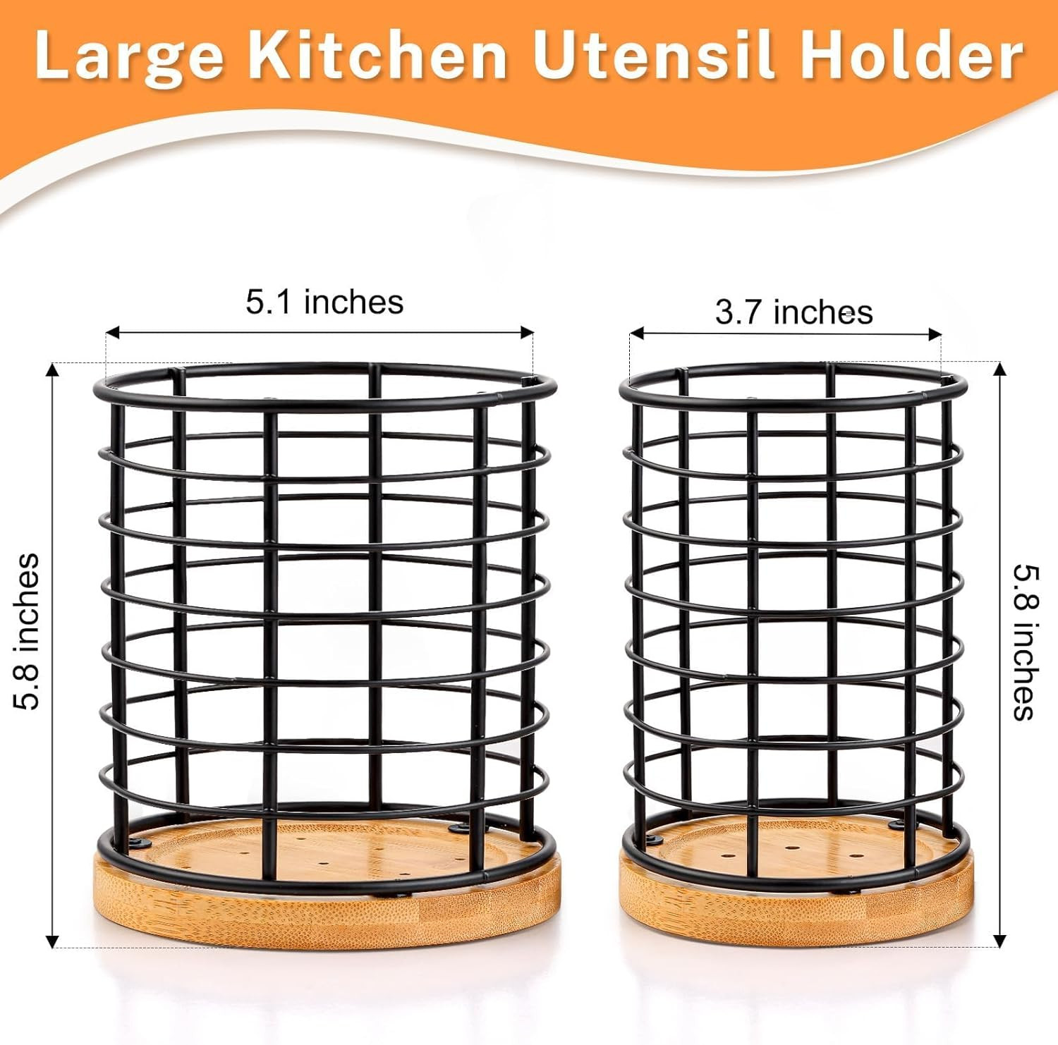 2-Piece Utensil Holders - 5.1*5.1*5.8 and 3.7*3.7*5.8 Inches Kitchen Utensil Hol