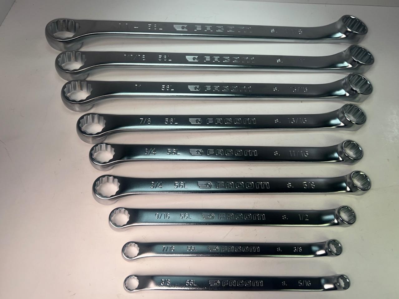 NEW Facom 56L Series 9pc 10° Offset LONG Box End SAE Wrench Set 5/16" to 1-1/4"