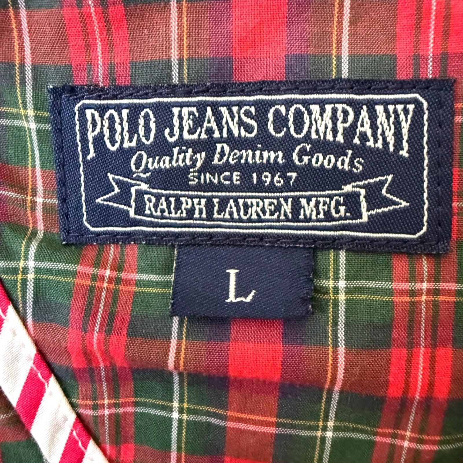 Polo Jeans Company Ralph Lauren Navy Y2K Blazer Crest Patch Plaid L Youth VTG
