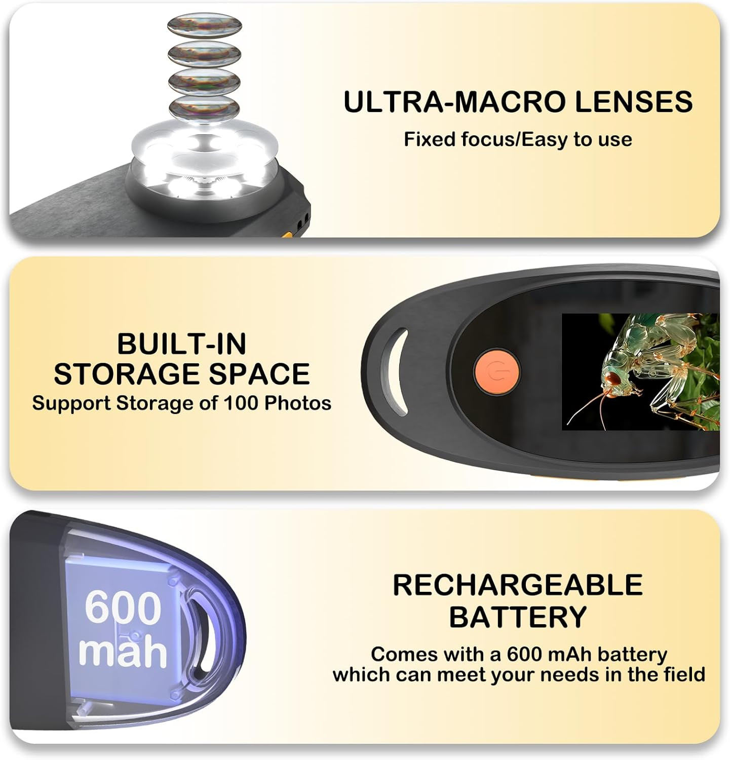Handheld Digital Microscope with 2.0 Inch IPS Color Screen, Portable Magnifying