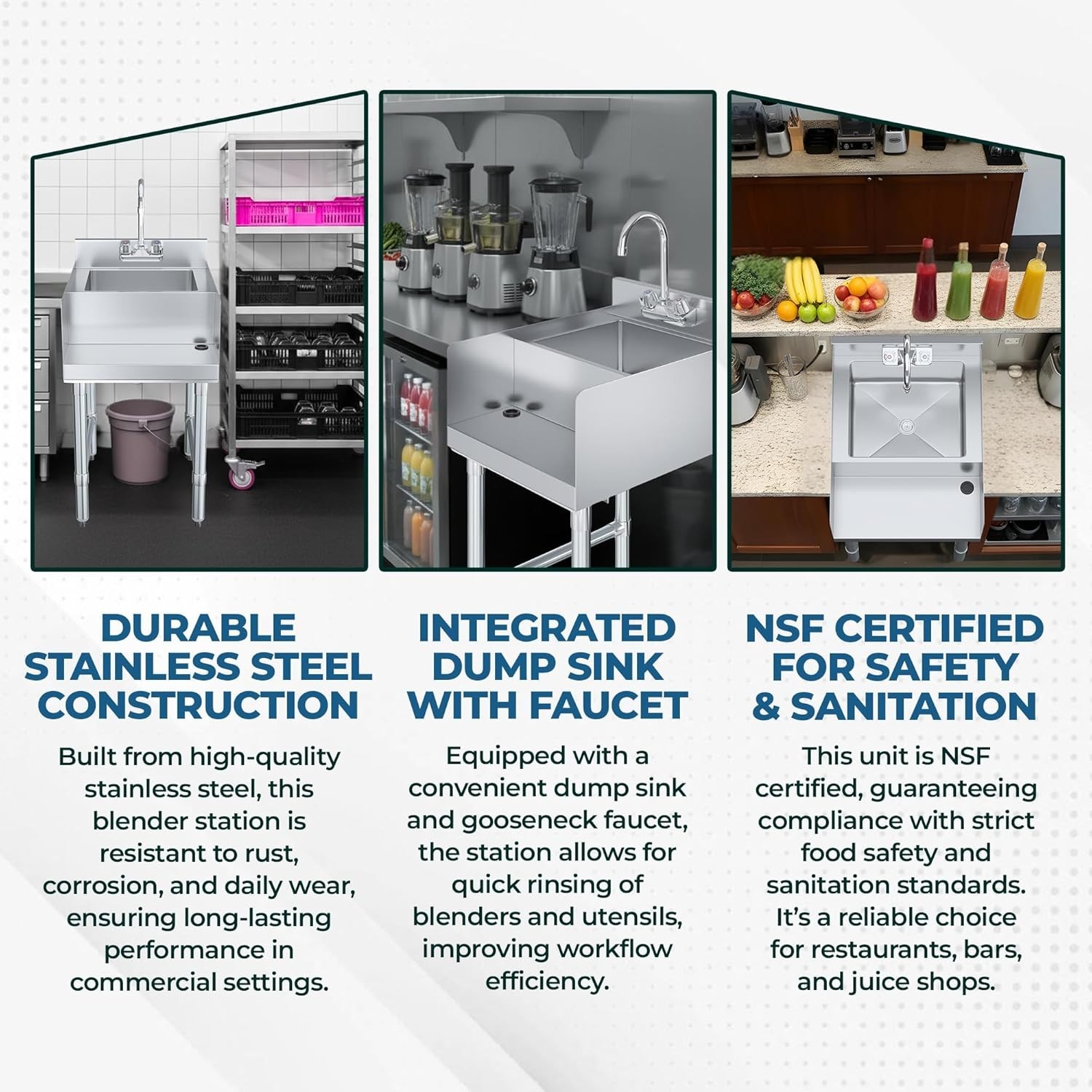 22 in. x 18 in Stainless Steel Utility Blender Station with Dump Sink and Faucet