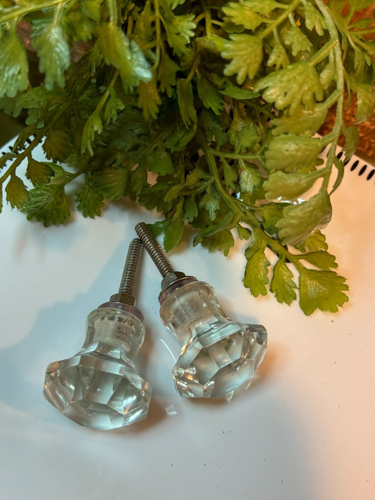 4 Antique Drawer Pull Handle Small Diamond Cut Clear Glass Cabinet Knob Hardware