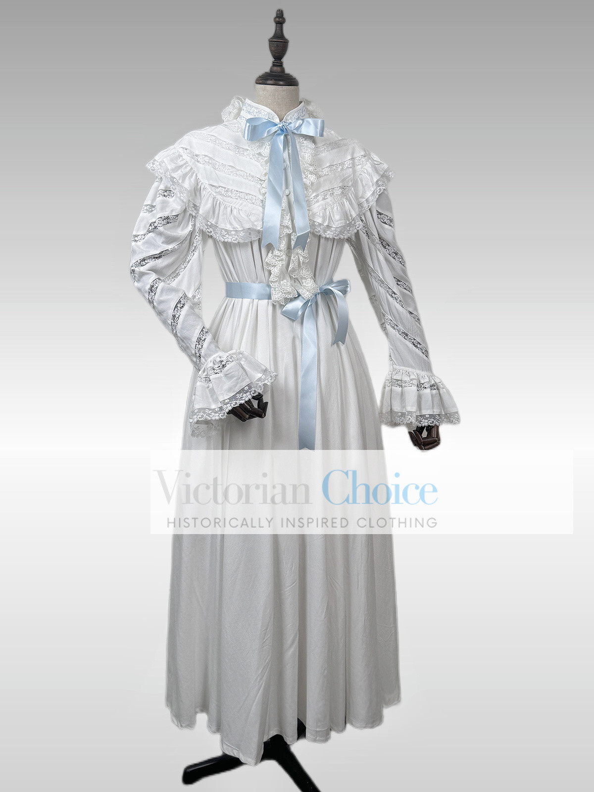 Victorian Edwardian Vintage White Cotton Nightgown Nightdress Ankle Length SD002