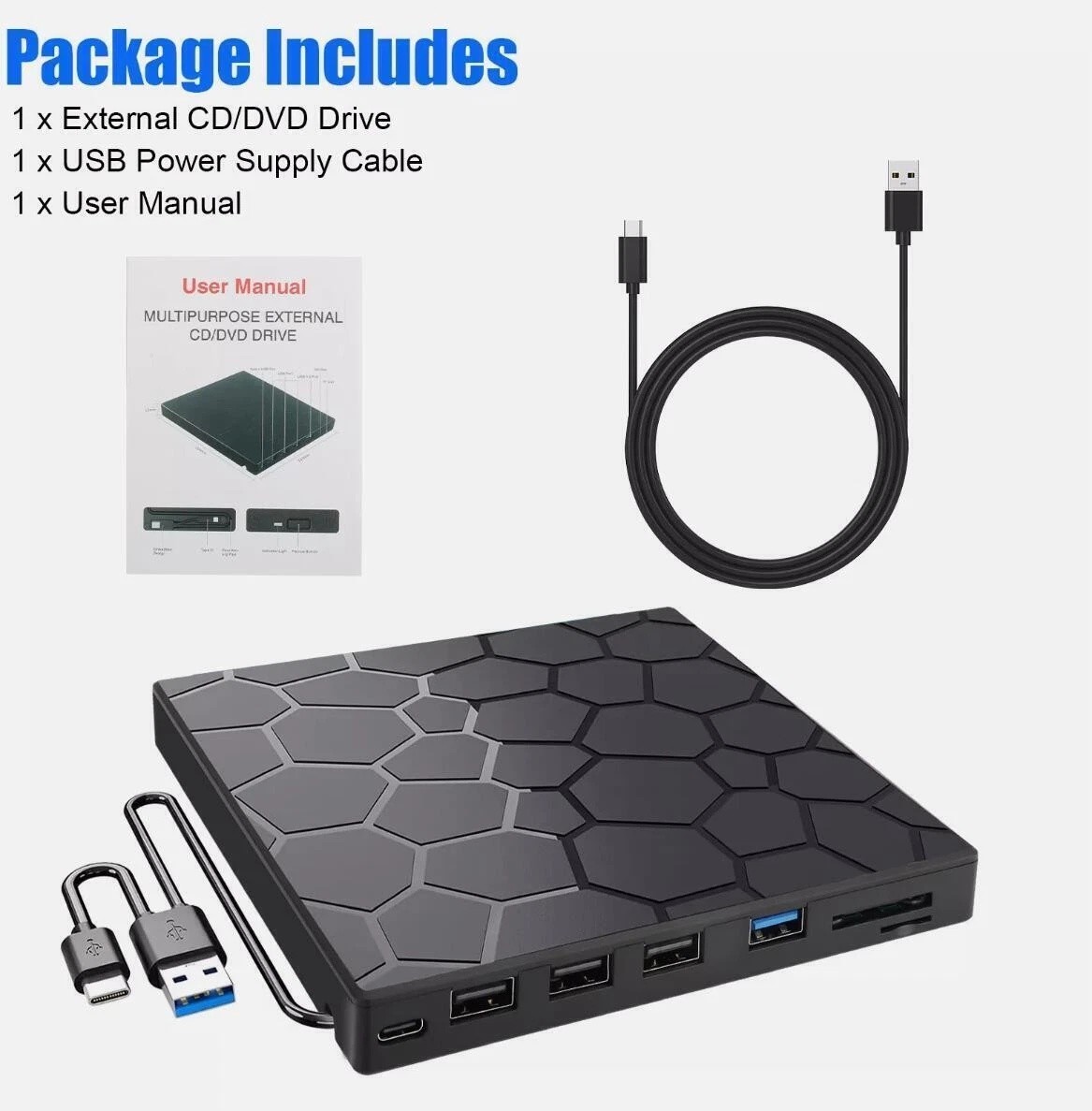 Slim External CD DVD RW Drive USB 3.0 Writer Burner Player Black For Laptop PC
